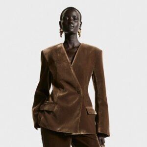 H&M EDITION Velvet Blazer, Dark Khaki Green- Size Medium -NWT